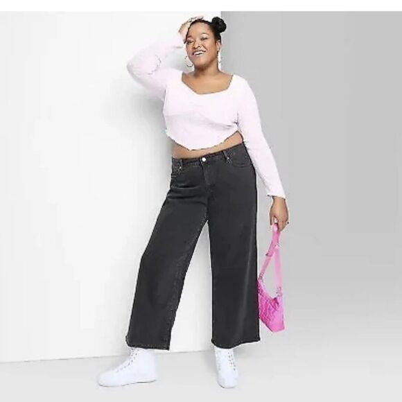 🆕👖Low Rise Wide Leg Baggy Jeans, Washed Black, Sz 17, 16 - Picture 4 of 7